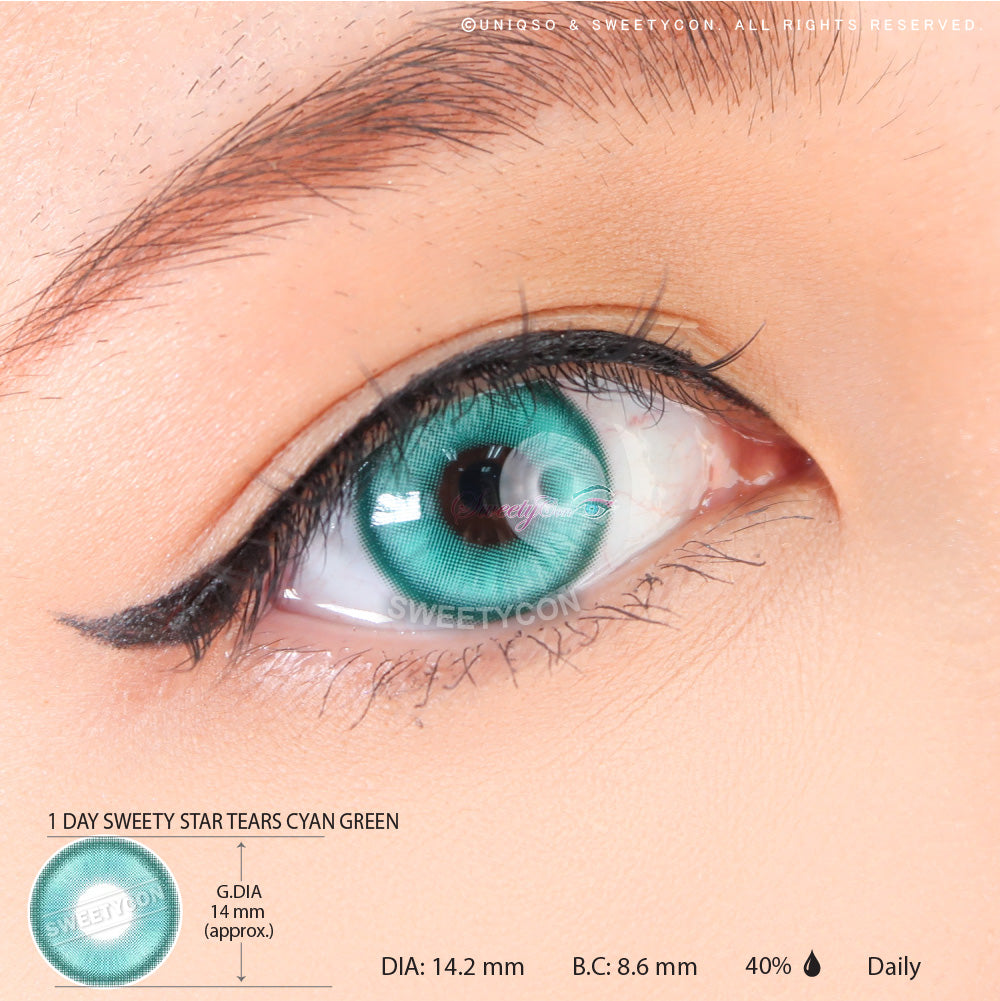 1 Day Sweety Star Tears Cyan Green (2 or 10 lenses/pack)-Colored Contacts-UNIQSO UK