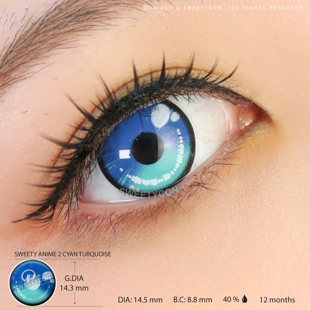 Sweety Anime 2 Cyan Turquoise (1 lens/pack)-Colored Contacts-UNIQSO UK