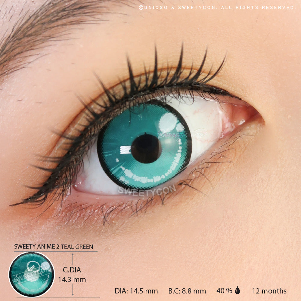 Sweety Anime 2 Teal Green (1 lens/pack)-Colored Contacts-UNIQSO UK