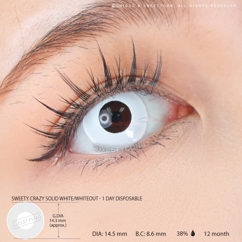 Sweety Crazy Solid White/Whiteout - 1 Day Disposable (1 lens/pack)-Crazy Contacts-UNIQSO UK