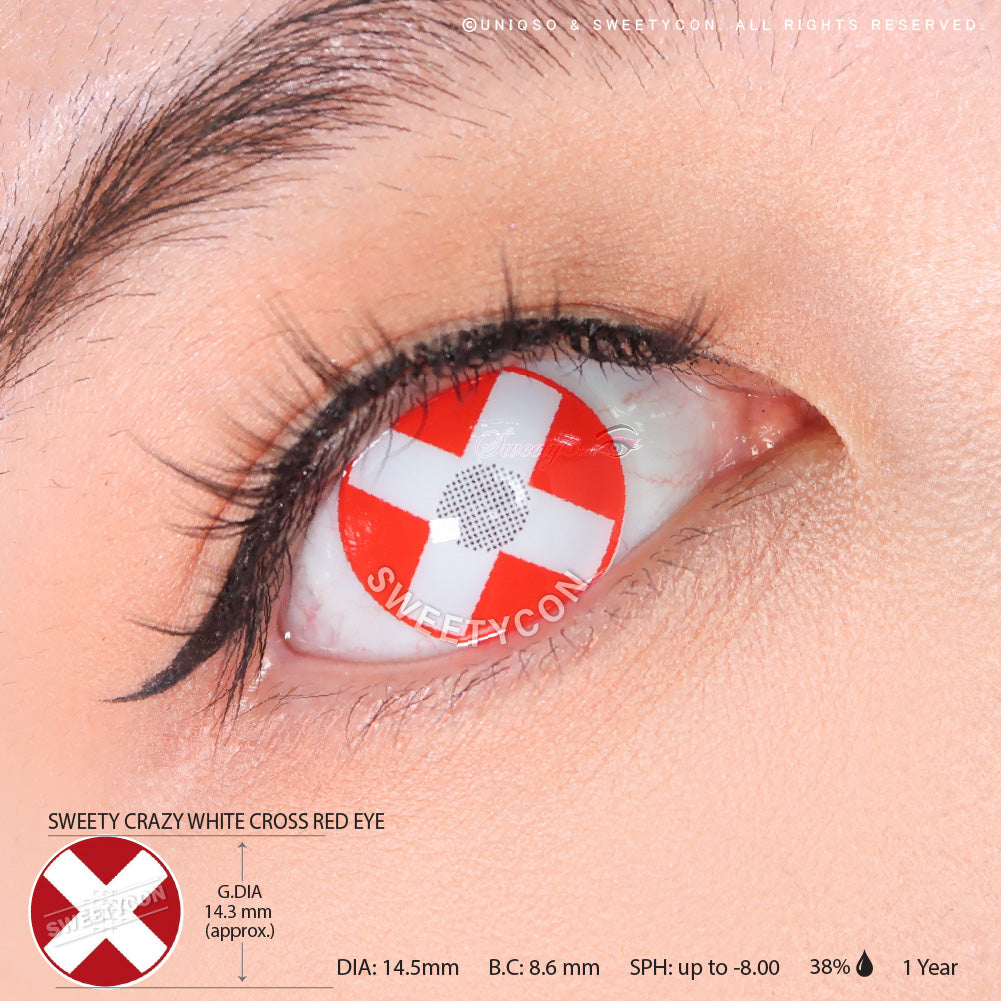 Sweety Crazy White Cross Red Eye (1 lens/pack)-Crazy Contacts-UNIQSO UK