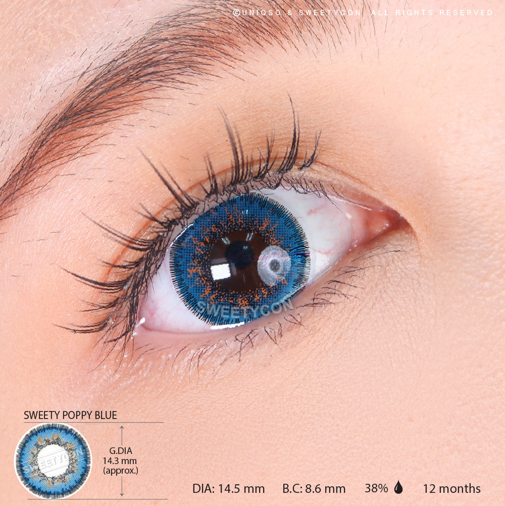 Sweety Poppy Blue (1 lens/pack)-Colored Contacts-UNIQSO UK
