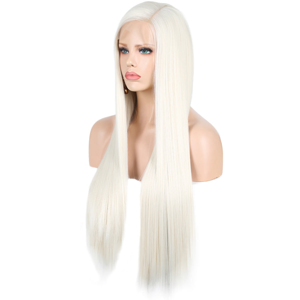 Glitzy White Front Lace Long Straight Hair Wig-Lace Front Wig-UNIQSO UK