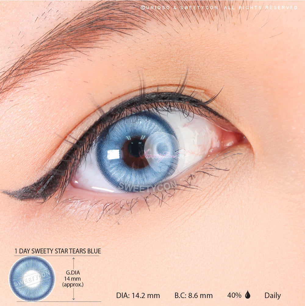 1 Day Sweety Star Tears Blue (2 or 10 lenses/pack)-Colored Contacts-UNIQSO
