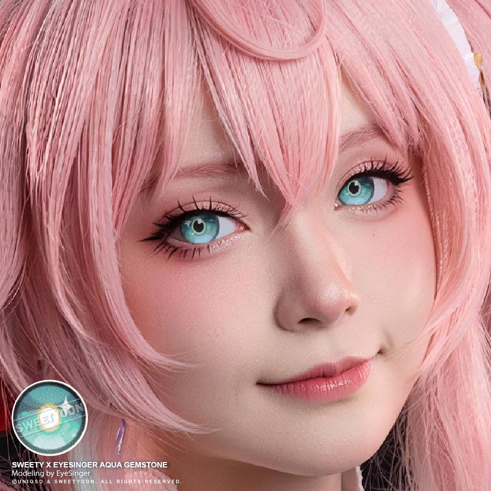 Sweety x Eyesinger Aqua Gemstone (2 lenses/pack)-Colored Contacts-UNIQSO UK