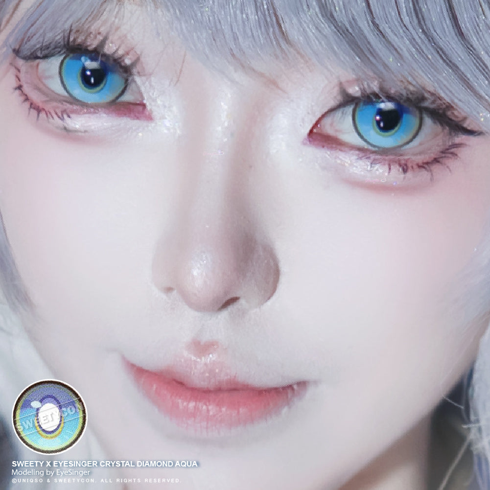 Sweety x Eyesinger Crystal Diamond Aqua (2 lenses/pack)-Colored Contacts-UNIQSO UK