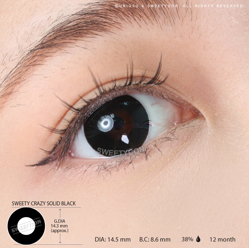 Sweety Crazy Solid Black (1 lens/pack)-Crazy Contacts-UNIQSO