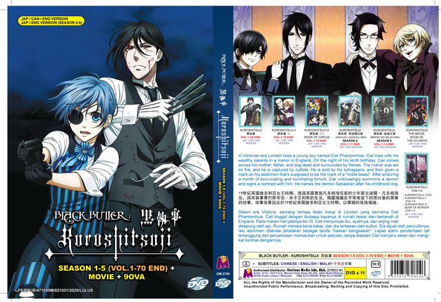 Original DVD - BLACK BUTLER - KUROSHITSUJI SEASON 1-5 (VOL.1-70 END) + MOVIE + 9OVA (10DVD5+1DVD9)-DVD-UNIQSO