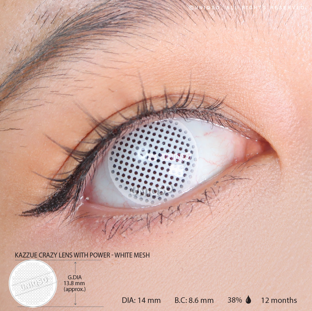 Kazzue Crazy Lens with Power - White Mesh (1 lens/pack)-Crazy Contacts-UNIQSO UK
