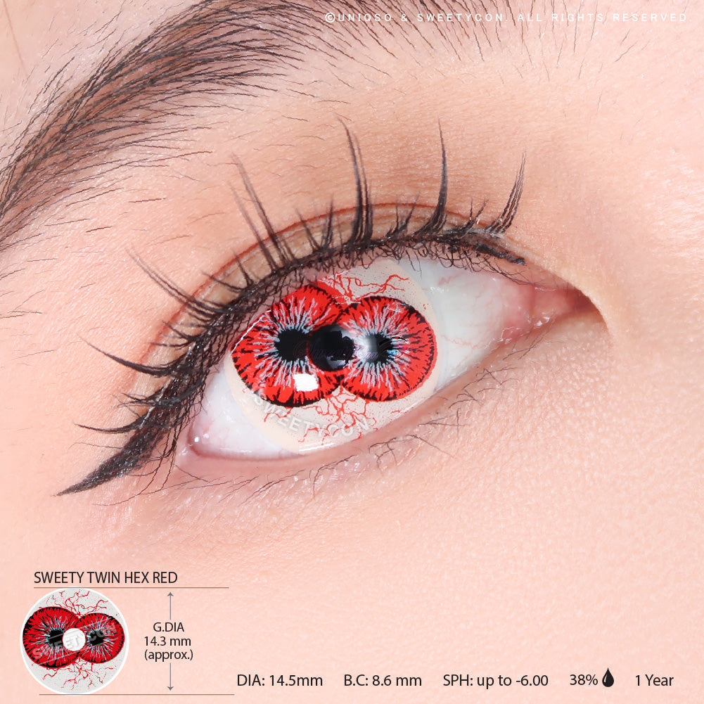 Sweety Crazy Twin Hex Red (1 lens/pack)-Crazy Contacts-UNIQSO UK