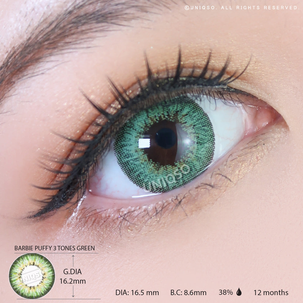 Western Eyes Puffy 3 Tones Green (1 lens/pack)-Colored Contacts-UNIQSO UK
