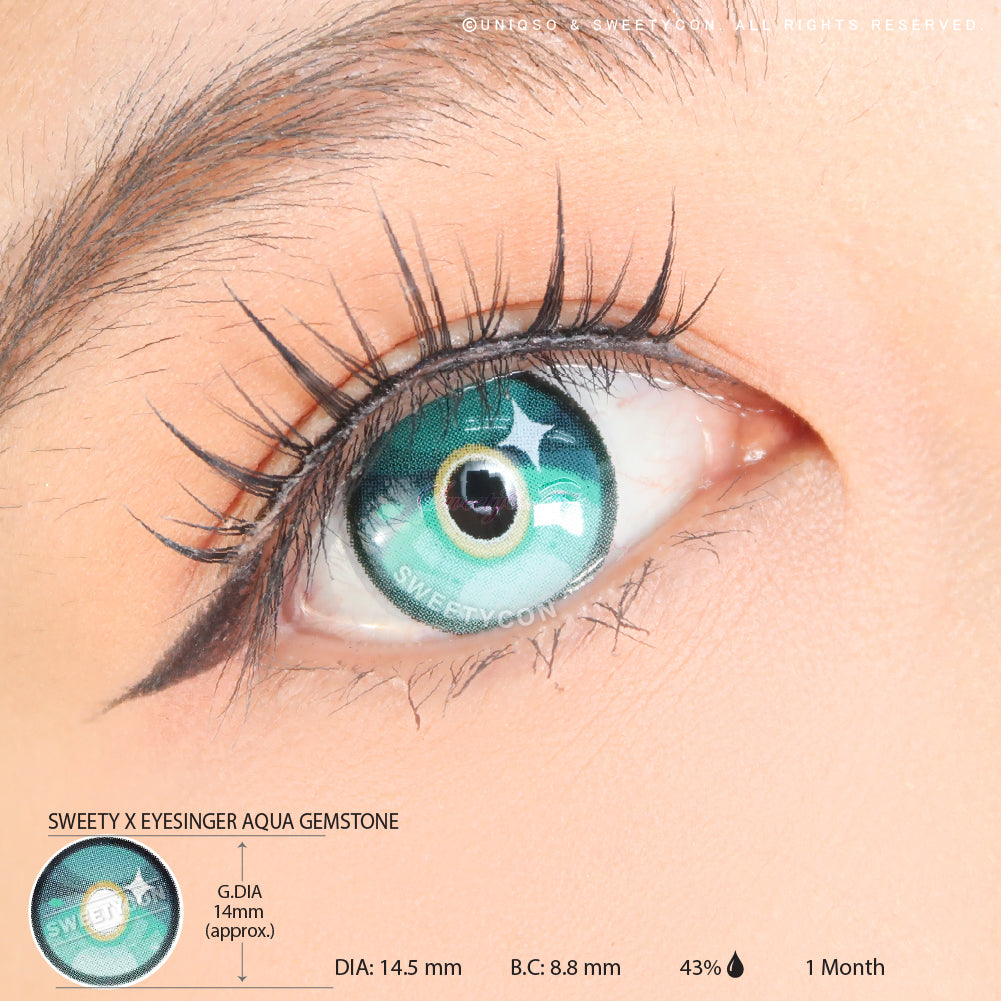 Sweety x Eyesinger Aqua Gemstone (2 lenses/pack)-Colored Contacts-UNIQSO UK