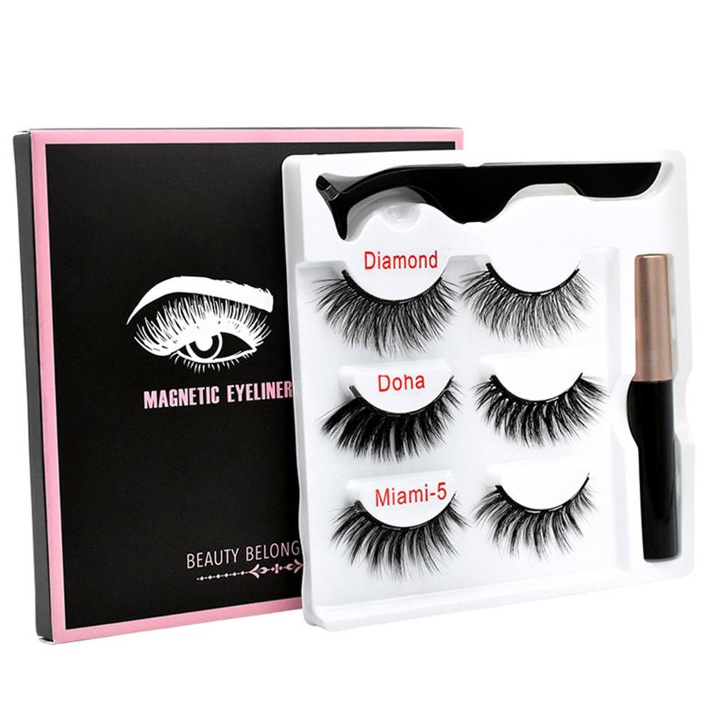 Mixed Designs Faux Mink Magnetic Eyelashes Kit Set (3 Pairs)-Magnetic Eyelash-UNIQSO