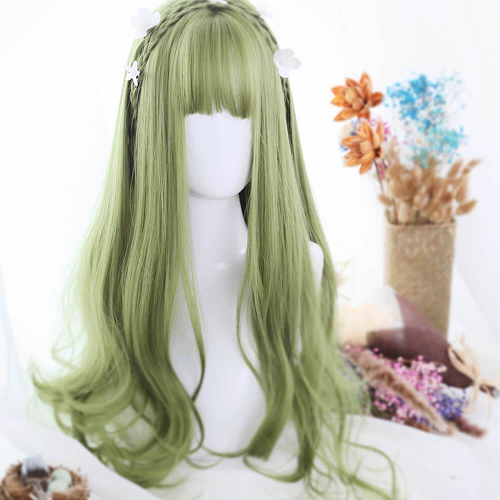 Sage Green Extra Long with Wavy Ends Lolita Wig-Lolita Wig-UNIQSO