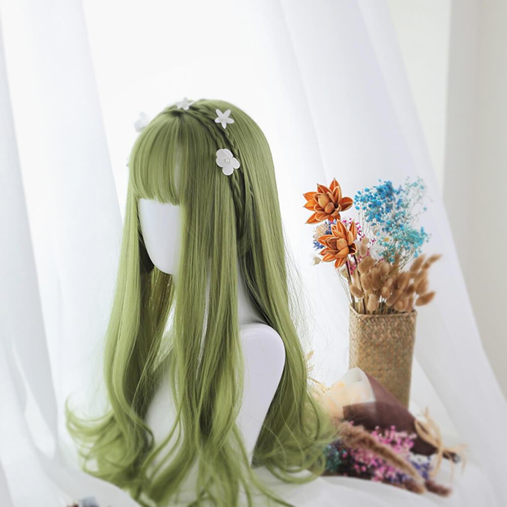 Sage Green Extra Long with Wavy Ends Lolita Wig-Lolita Wig-UNIQSO