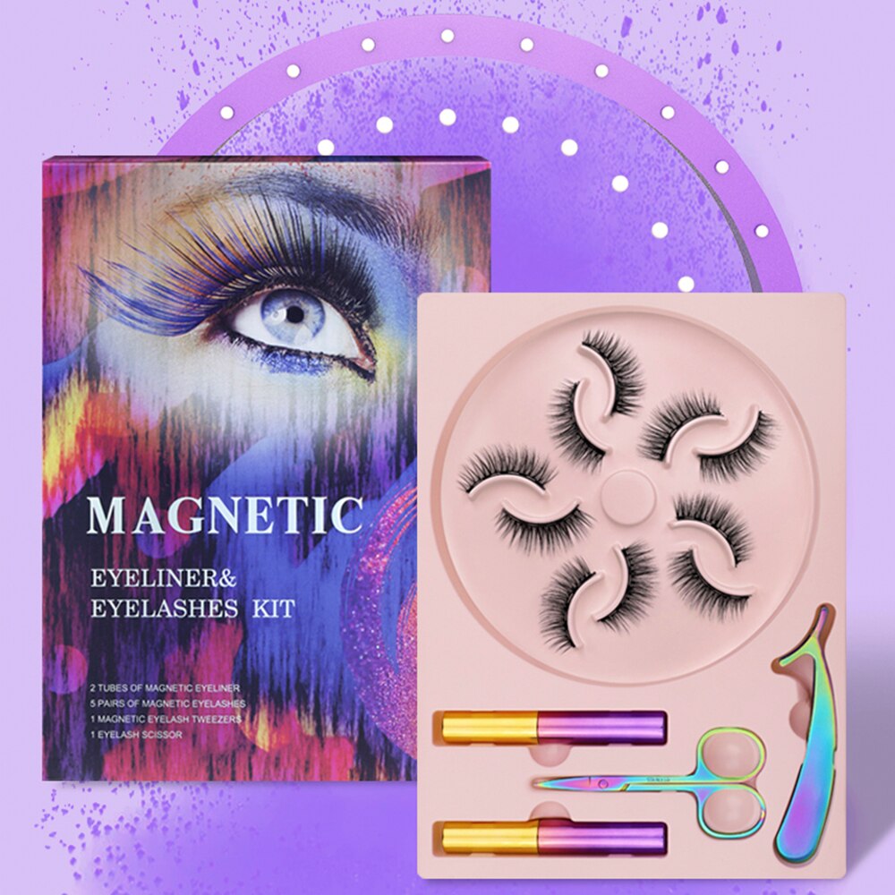 Natural Long Faux Mink Magnetic Eyelashes Full Kit Set (5 Pairs)-Magnetic Eyelash-UNIQSO UK