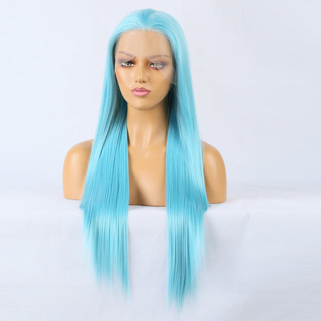 Plush Blue Front Lace Long Straight Hair-Lace Front Wig-UNIQSO UK