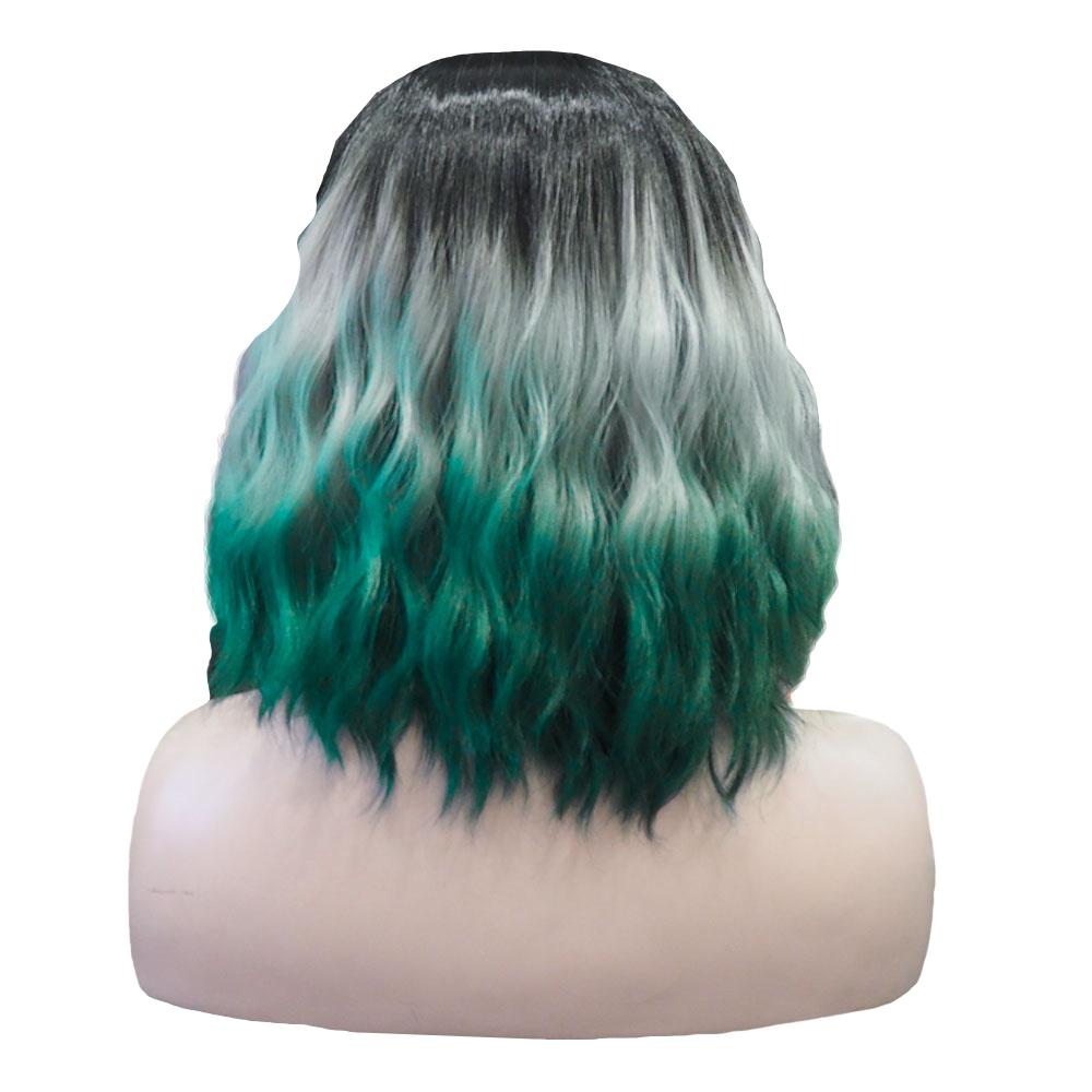 Premium Wig - Ombre Grey Turquoise Medium Curl Lace Front Wig-Lace Front Wig-UNIQSO UK