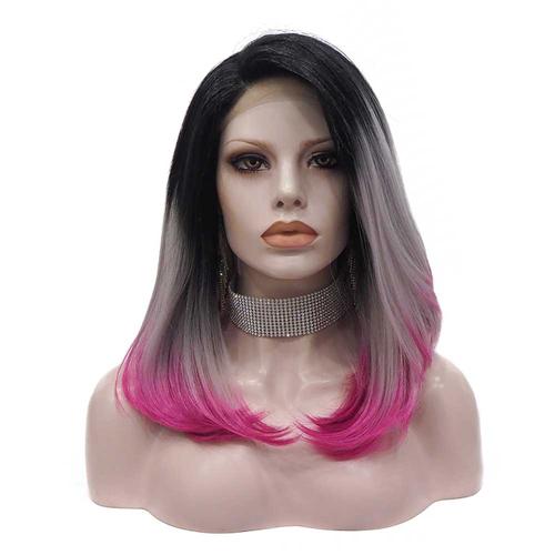 Premium Wig - Rooted Ash Blonde with Pink Edge Medium Lace Front Wig-Lace Front Wig-UNIQSO UK