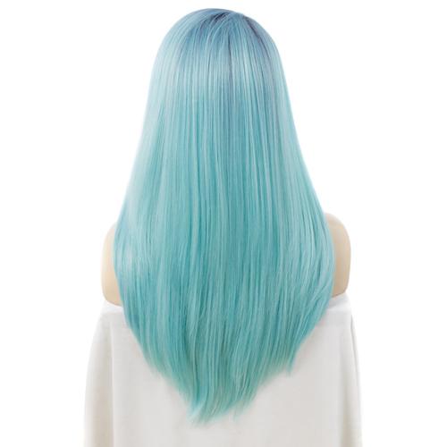 Premium Wig - Rooted Baby Blue Long Side Sweep Straight Lace Front Wig-Lace Front Wig-UNIQSO UK