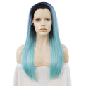 Premium Wig - Rooted Baby Blue Long Side Sweep Straight Lace Front Wig-Lace Front Wig-UNIQSO UK