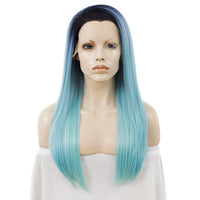 Premium Wig - Rooted Baby Blue Long Side Sweep Straight Lace Front Wig-Lace Front Wig-UNIQSO UK