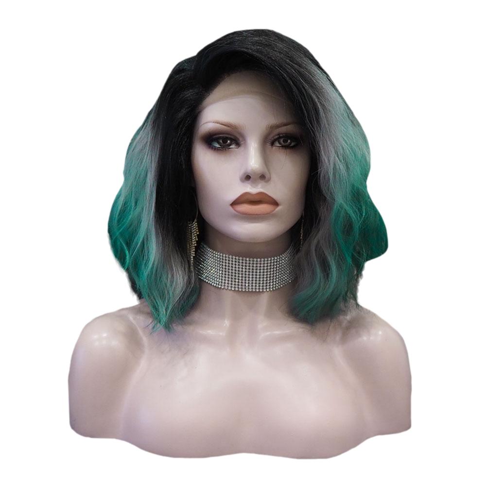 Premium Wig - Ombre Grey Turquoise Medium Curl Lace Front Wig-Lace Front Wig-UNIQSO